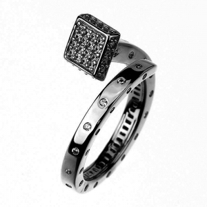 Anillo clavo con piedras, rodio negro