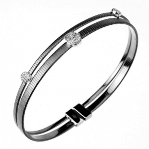 Esclava linea Premium, hilo retorcido, doble, rodio negro, satinada, con apliques redondos de piedras