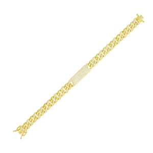Pulsera cuban link, eslabones con y sin piedras , con chapa pavee en el centro, amarilla. Eslabones aprox 8 mm