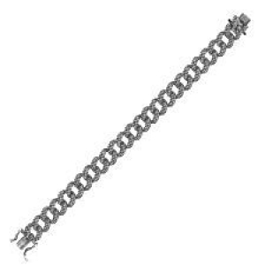 Pulsera cuban link con piedras , ancho 11 mm, cierre cajon, rodio negro