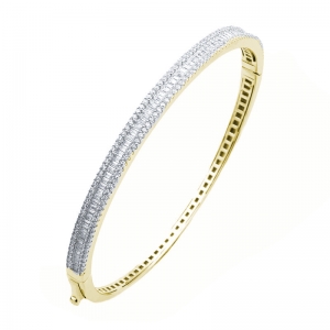 Pulsera linea premium, esclava, piedras baguettes, cierre cajon, amarilla con rodio blanco