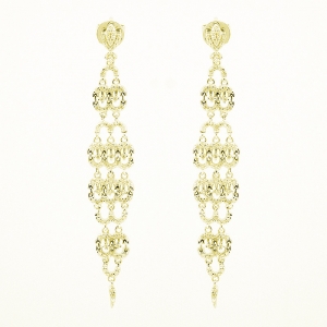 Par aros linea premium, largos, calados, con movimiento, amarillos. 6 cm