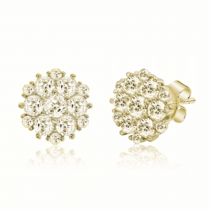 Par aros linea premium, flor pavee, amarillos
