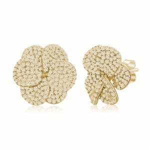 Par aros linea premium, flor pavee, amarillos