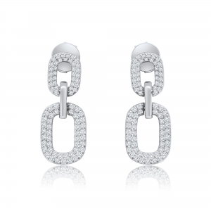 Par aros colgantes doble oval pavee. Largo aprox 2,5 cm