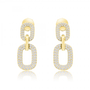Par aros colgantes doble oval pavee, amarillos. Largo aprox 2,5 cm