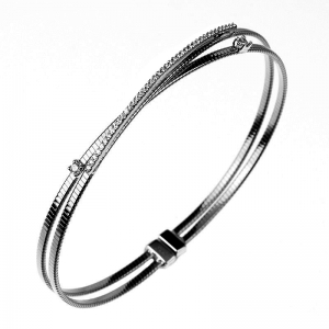 Pulsera linea premium, doble hilo retorcido, con barrita de piedras, rodio negro
