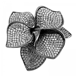 Anillo flor pavee blanco, rodio negro