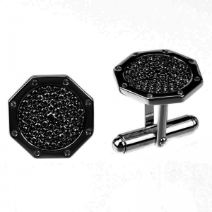 Gemelos octogonales pavee rodio negro y piedras negras