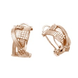 Par aros linea premium ,triple hilo retorcido rosado, con apliques cuadrados pavee. Cierre perno y clip