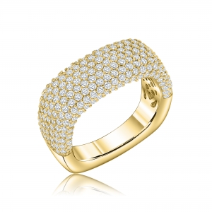 Anillo cuadrado, ancho, pavee, medio sin fin, amarillo