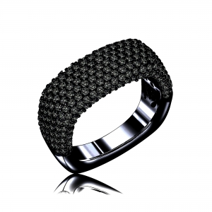 Anillo cuadrado, ancho, pavee, medio sin fin, rodio negro