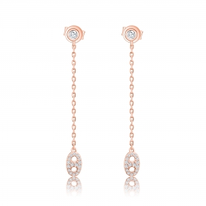 Par aros largos con aplique pavee, rosados . Largo aprox 5 cm