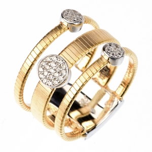 Anillo 3 vueltas amarillas con apliques redondos pavee