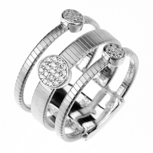 Anillo 3 vueltas, blanco,con apliques redondos pavee