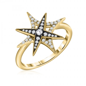 ANILLO ESTRELLA CON PIEDRAS PAVEE CON RODIO BLANCO