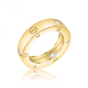 Anillo sin fin ancho, piedras y tachas, amarillo