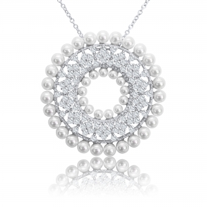 Conjunto circulo con piedras y perlas. Diametro: 4 cm. Largo cadena aprox: 40 con alargue a 45 cm.