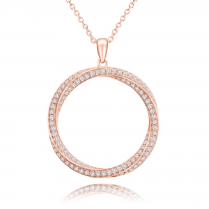 Conjunto circulo entrelazado con piedras, rosado. Largo cadena 40 con alargue a 45 cm