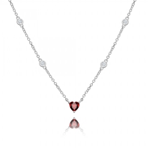 Conjunto corazon fucsia, con piedras blancas en cadena