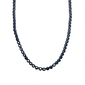 Collar tenis con virolas, rodio negro y piedras negras. Largo: 40 cm