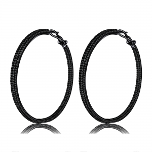 Par aros argollas, pavee, cierre perno y clip, rodio negro y piedras negras. Diametro interno aprox : 5,5 cm