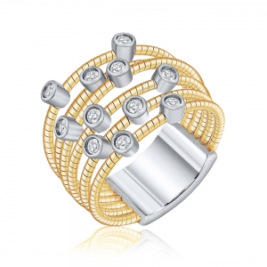 Anillo multi hilos con piedras con virolas, amarillo.