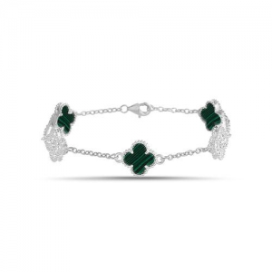 Pulsera 5 treboles, verde , pavee , blanca.