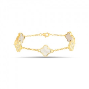 Pulsera 5 treboles, nacar , pavee , dorada
