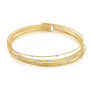 Collar multi hilos y piedras con virolas, amarilla