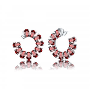 Par aros semicírculo con piedras ovaladas fucsia
