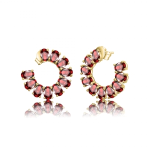 Par aros semicírculo amarillo con piedras ovaladas fucsia