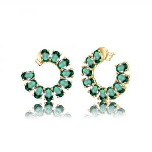 Par aros semicírculo amarillo con piedras ovaladas verdes