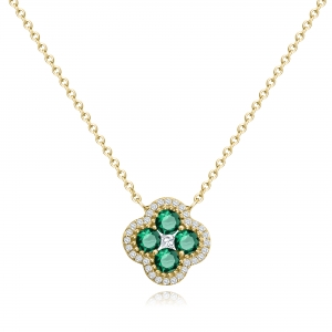 Conjunto trebol amarillo con piedras verdes