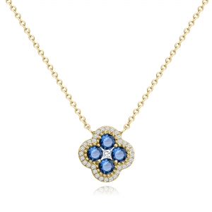 Conjunto trebol amarillo con piedras azules
