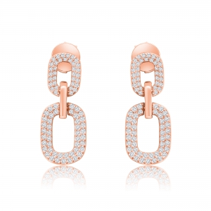 Par aros colgantes doble oval pavee, rosados. Largo aprox 2,5 cm