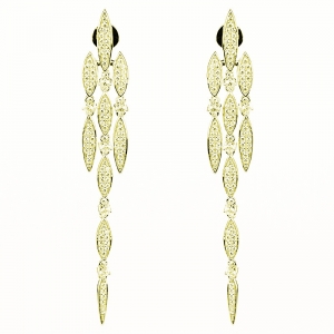Par aros linea premium, largos, amarillos, ovalos con piedras
