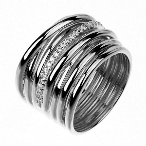 Anillo linea premium, varias tiras, rodio negro, con una tira de piedras con piedras