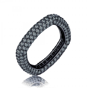 Anillo linea premium, cuadrado, sin fin pavee, rodio negro