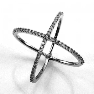 Anillo linea premium, cruz con piedras, rodio negro
