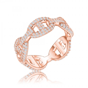 Anillo sin fin diseño de eslabon pavee, rosado