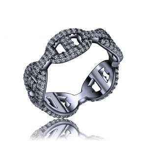 Anillo sin fin diseño de eslabon pavee, rodio negro