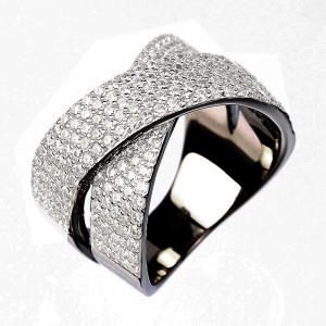Anillo linea premium, cruzado, pavee, rodio negro