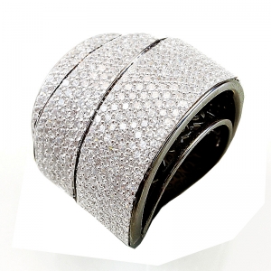 Anillo linea Premium, ancho, 3 capas, pavee, rodio negro