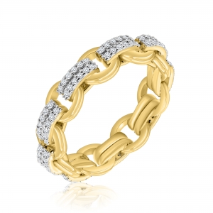 Anillo sin fin, eslabones, con pavee, amarillo