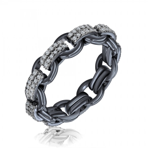 Anillo sin fin, eslabones, con pavee, rodio negro
