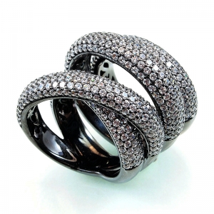Anillo cruzado, ancho, pavee, rodio negro