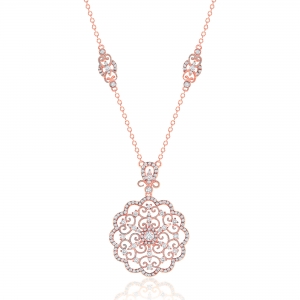 Conjunto linea Premium, Colgante flor calada, rosado