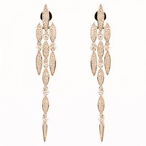 Par aros linea premium, largos, rosados, ovalos con piedras