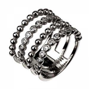 Anillo linea Premium, 4 filas, bolitas y piedras, rodio negro